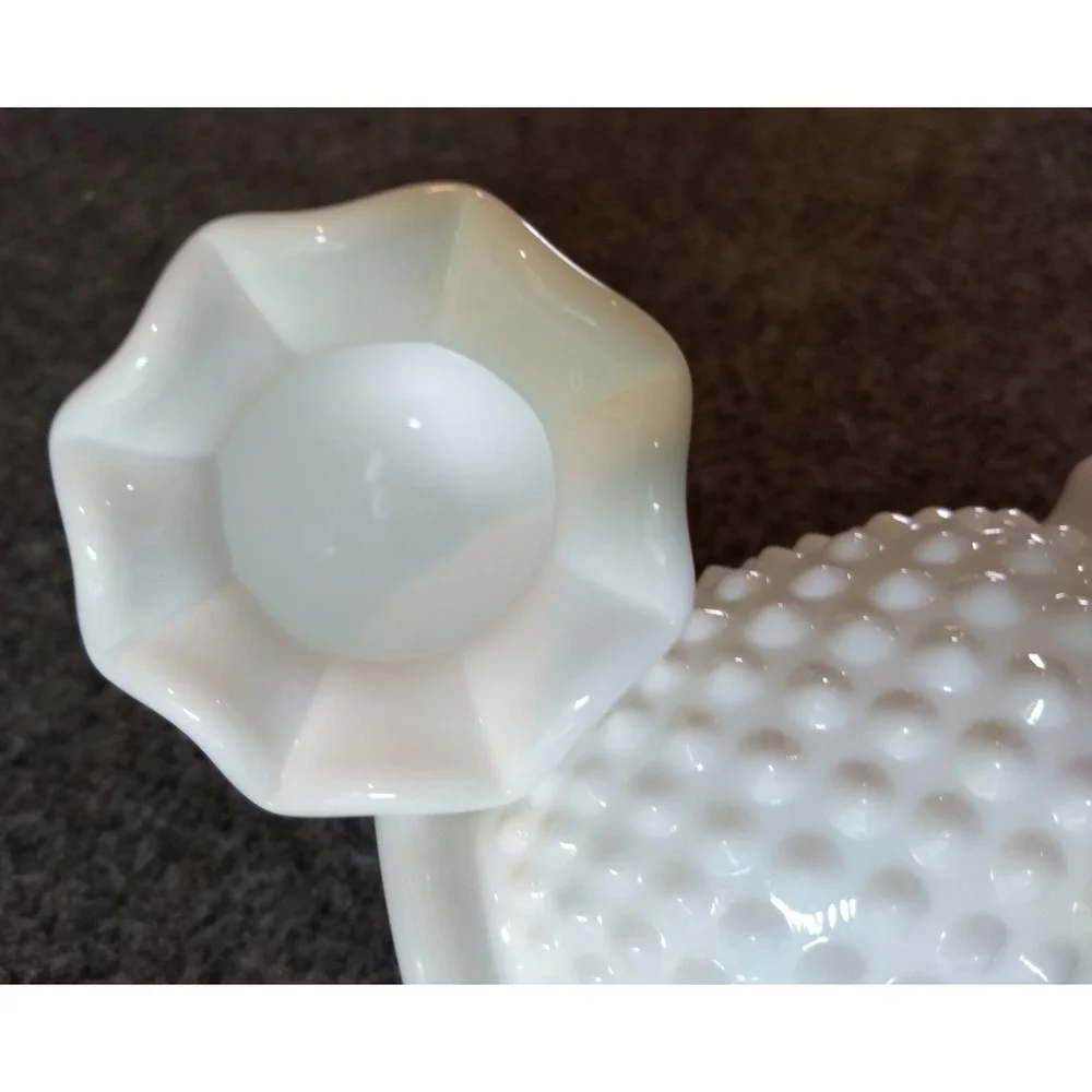 Vintage Fenton White Milk Glass Hobnail Mini Vases Set of 2 Ruffled Crimped Edge